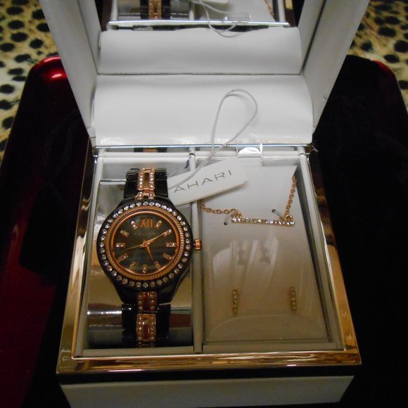 Tahari Crystals Watch with Necklace and Earrings New - Picture 1 of 6